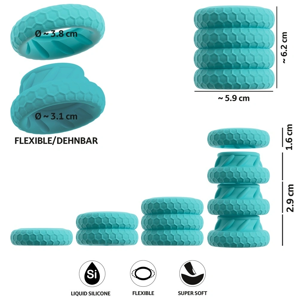 Set 4 Inele pentru Penis si Testicule, Silicon Lichid, Verde, Nr. 7, Erotic24.ro