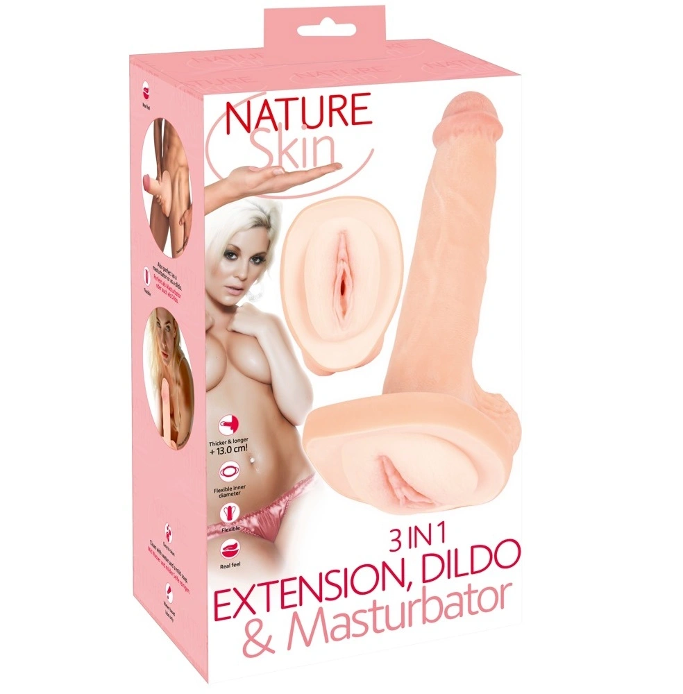 Jucarie 3 in 1, Prelungitor Penis, Dildo, Masturbator, TPE, Natural, 31 cm, #10, Erotic24.ro