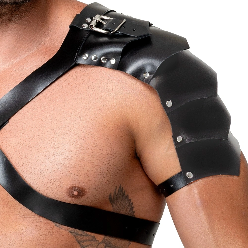 Harness Barbati din Piele Naturala cu Accesorii metalice, Negru, S-L, #4, Erotic24.ro
