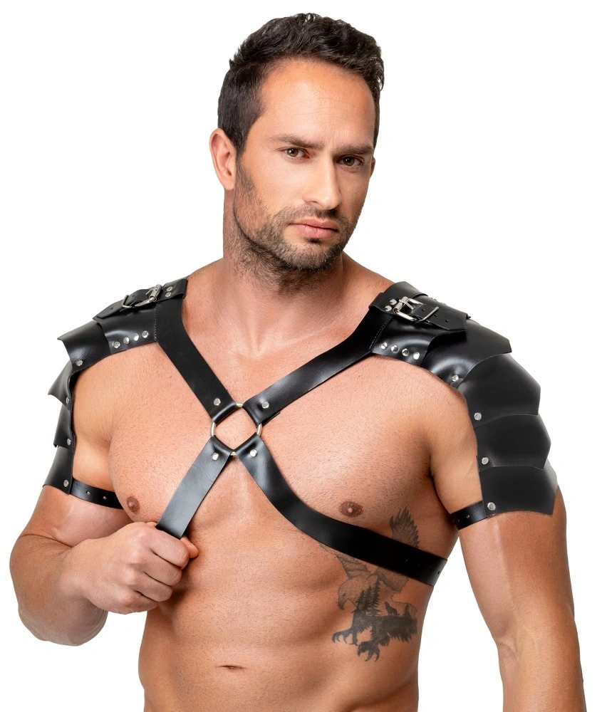 Harness Barbati din Piele Naturala cu Accesorii metalice, Negru, S-L, #1, Erotic24.ro