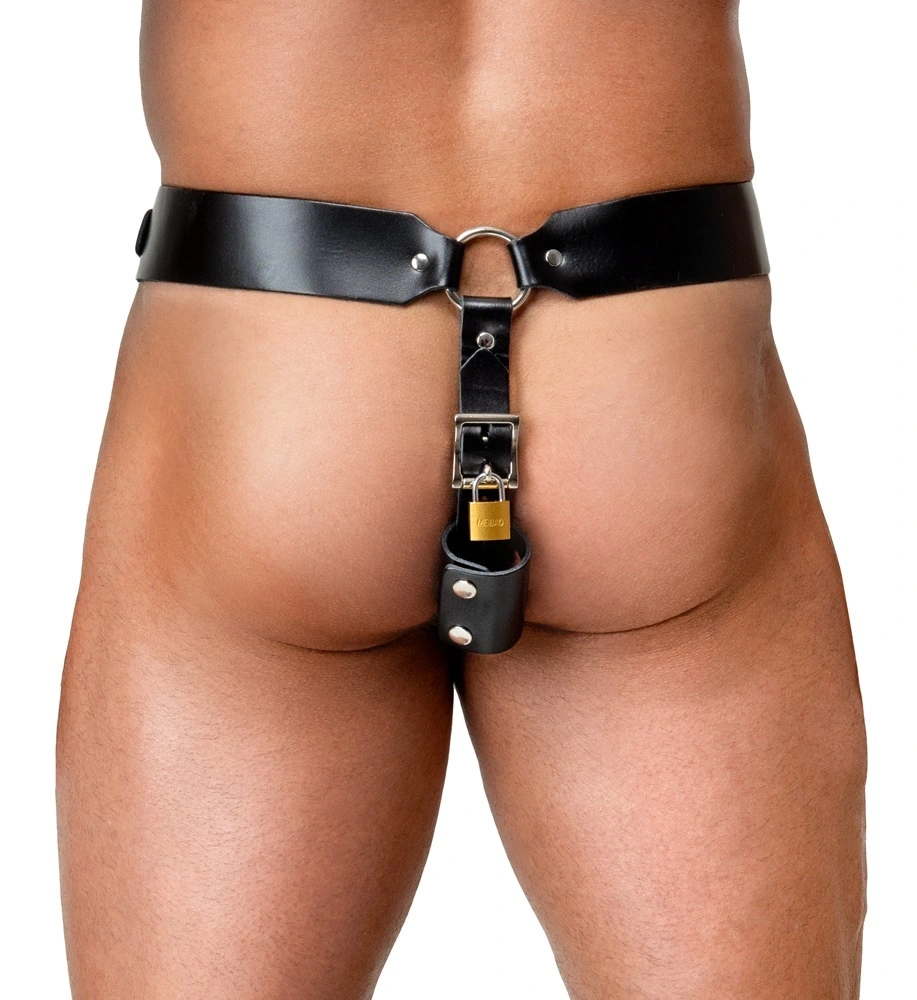 Bikini Jockstrap de Castitate din Piele Naturala, Negru, #2, Erotic24.ro