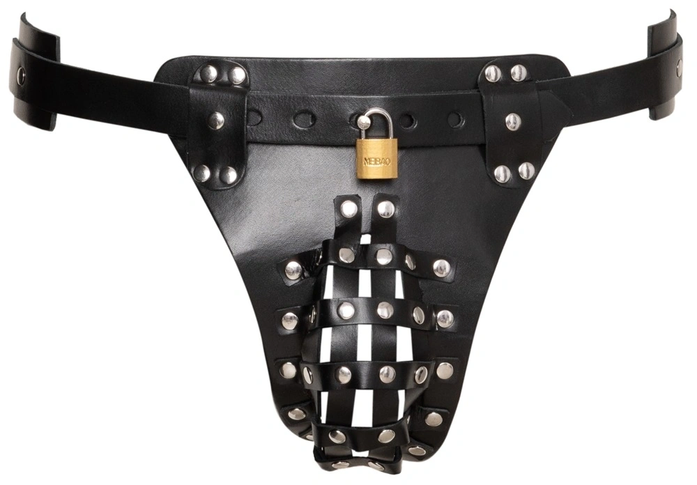 Bikini Jockstrap de Castitate din Piele Naturala, Negru, #6, Erotic24.ro