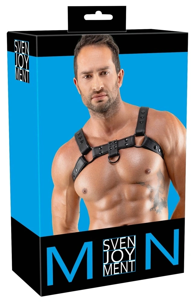 Harness Barbati, Piele Ecologica cu Capse Metalice, Negru, S-XL, #7, Erotic24.ro