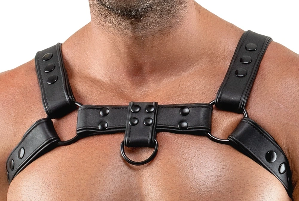 Harness Barbati, Piele Ecologica cu Capse Metalice, Negru, S-XL, #5, Erotic24.ro