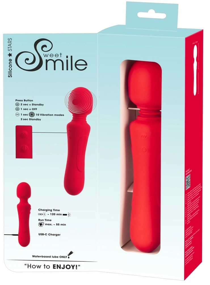 Vibrator Super Powerful Wand, 10 Moduri Vibratii, Silicon, USB, Rosu, 24.5 cm, #10, Erotic24.ro