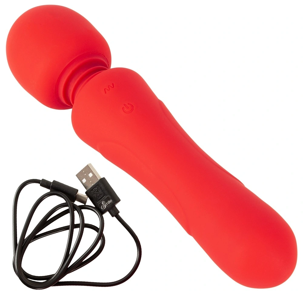 Vibrator Super Powerful Wand, 10 Moduri Vibratii, Silicon, USB, Rosu, 24.5 cm, #8, Erotic24.ro