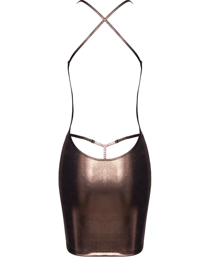 Rochie Mini cu Strasuri Stralucitoare si Bikini, Bronz, M, #4, Erotic24.ro