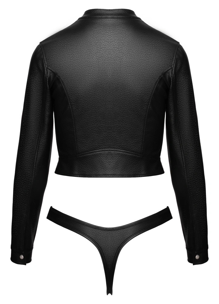 Set Lenjerie 2 Piese Top si Bikini, Piele Ecologica, Negru, S, Nr. 8, Erotic24.ro