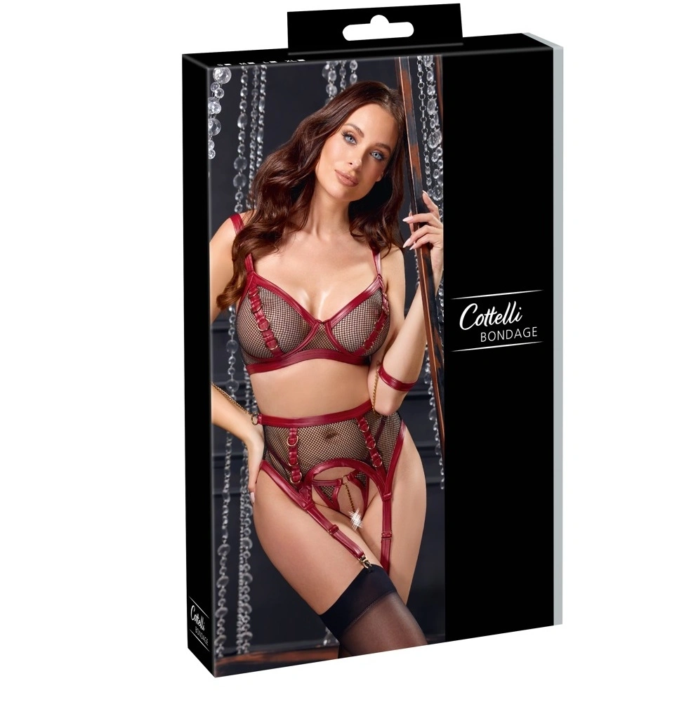 Set Lenjerie 3 Piese Bondage Mood, Negru/Rosu, S, #9, Erotic24.ro