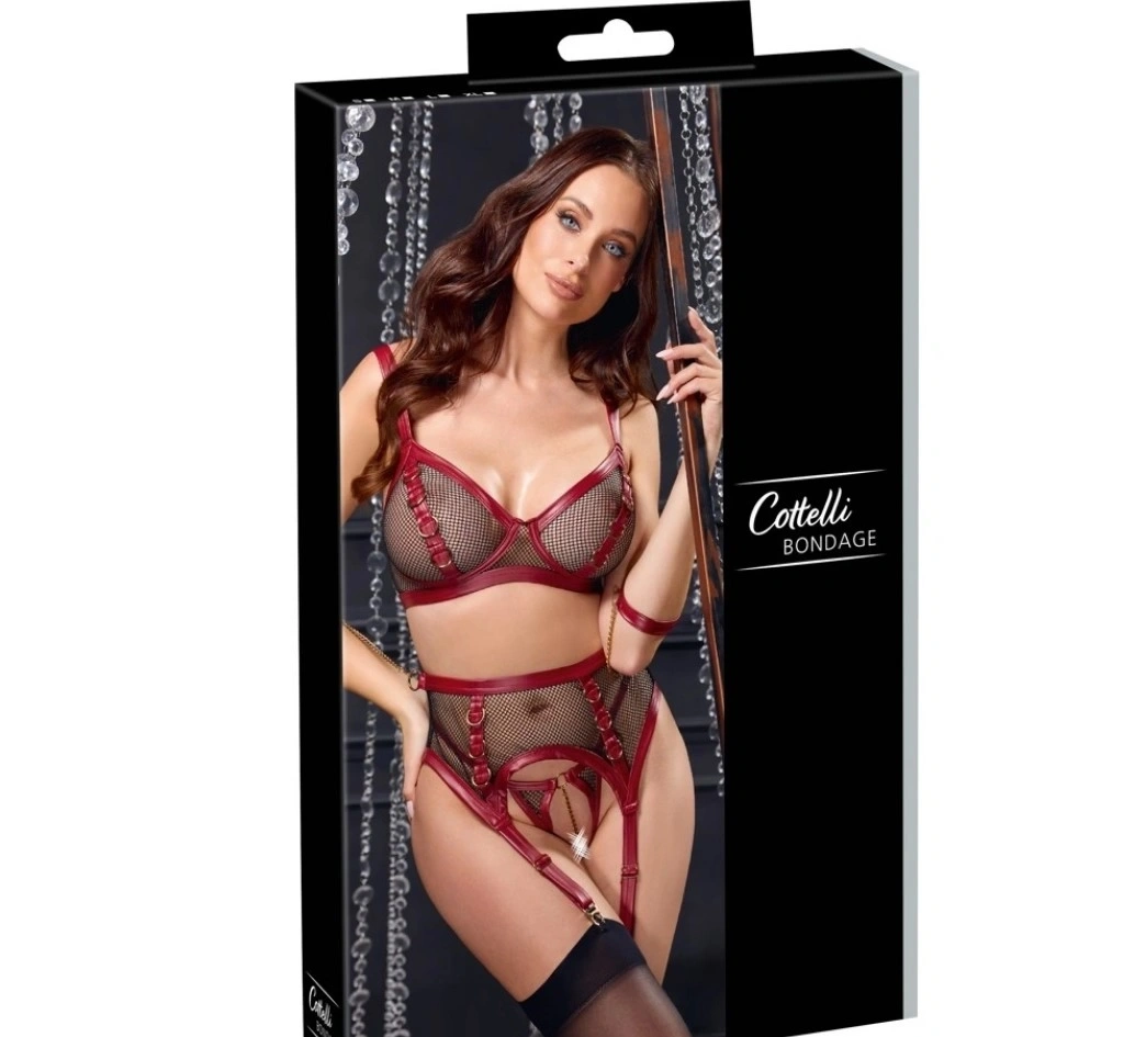 Set Lenjerie 3 Piese Bondage Mood, Negru/Rosu, M, Nr. 9, Erotic24.ro