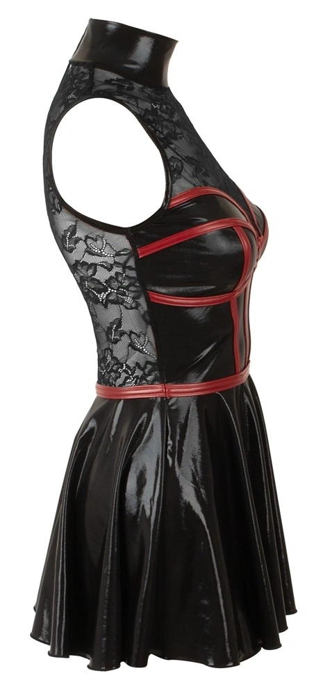 Rochie Mini din Material Wetlook si Dantela, Negru, S, #7, Erotic24.ro