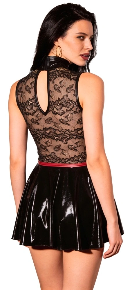 Rochie Mini din Material Wetlook si Dantela, Negru, S, #4, Erotic24.ro