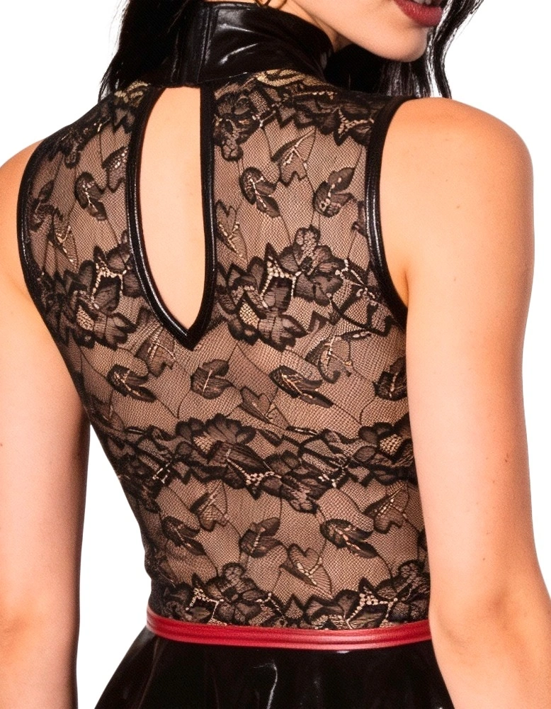 Rochie Mini din Material Wetlook si Dantela, Negru, S, #5, Erotic24.ro