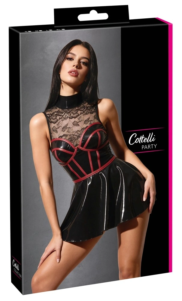 Rochie Mini din Material Wetlook si Dantela, Negru, S, #10, Erotic24.ro