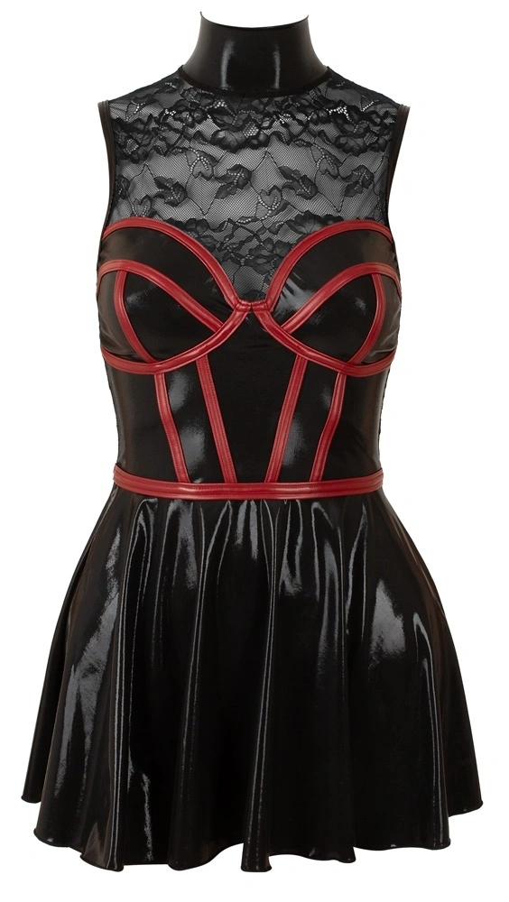 Rochie Mini din Material Wetlook si Dantela, Negru, S, #8, Erotic24.ro