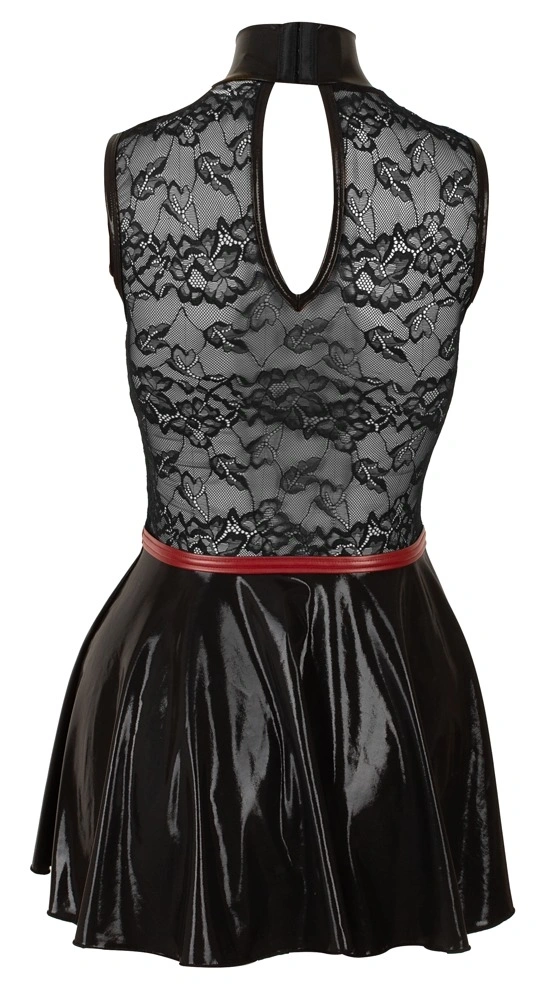 Rochie Mini din Material Wetlook si Dantela, Negru, S, #9, Erotic24.ro