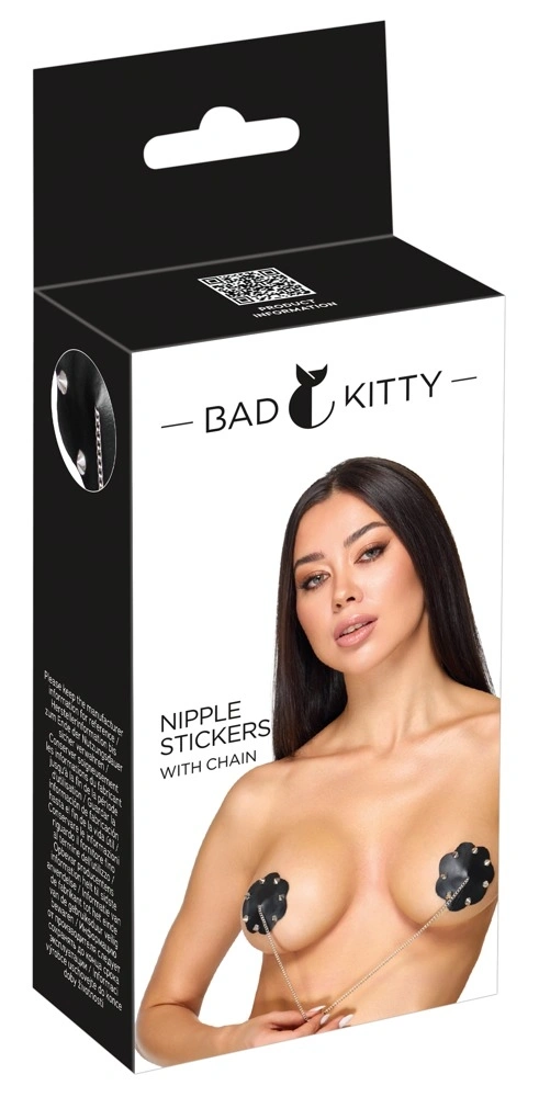 Acoperitoare pentru Sfarcuri cu Lant Bad Kitty, Piele Ecologica, Negru, #7, Erotic24.ro