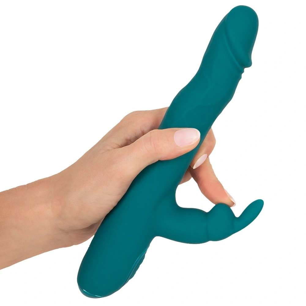 Vibrator Rabbit Wiggling, 3 Motoare, Silicon, USB, Verde, 22.5 cm, Nr. 7, Erotic24.ro