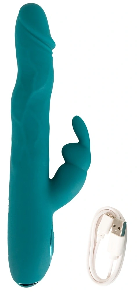 Vibrator Rabbit Wiggling, 3 Motoare, Silicon, USB, Verde, 22.5 cm, Nr. 9, Erotic24.ro
