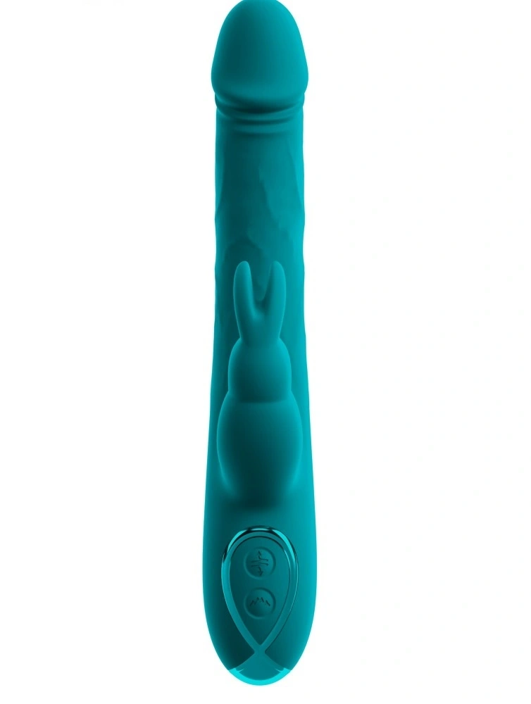 Vibrator Rabbit Wiggling, 3 Motoare, Silicon, USB, Verde, 22.5 cm, Nr. 2, Erotic24.ro