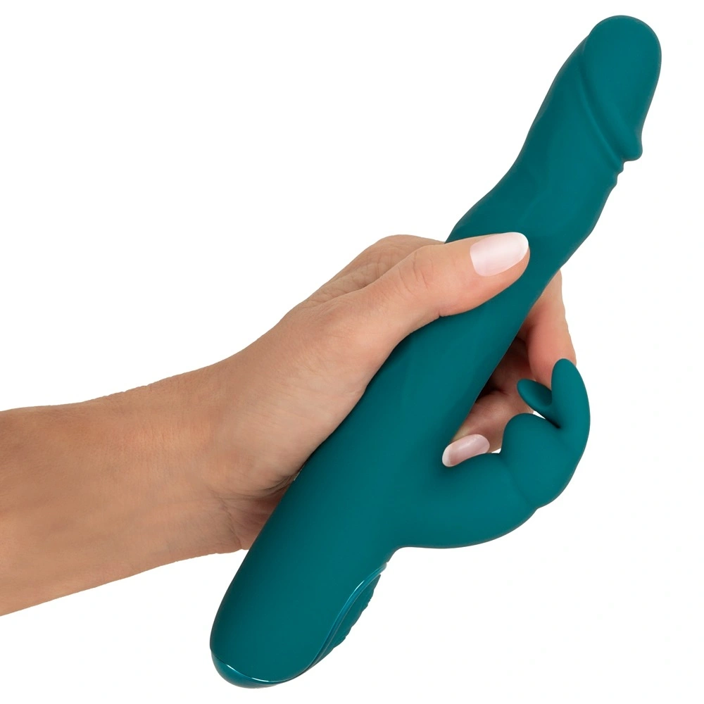 Vibrator Rabbit Wiggling, 3 Motoare, Silicon, USB, Verde, 22.5 cm, Nr. 8, Erotic24.ro