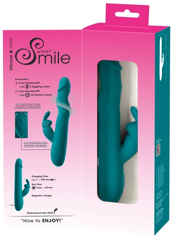 Vibrator Rabbit Wiggling, 3 Motoare, Silicon, USB, Verde, 22.5 cm, Nr. 12, Erotic24.ro