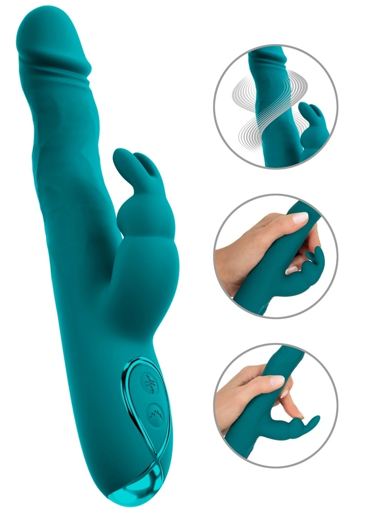 Vibrator Rabbit Wiggling, 3 Motoare, Silicon, USB, Verde, 22.5 cm, Nr. 1, Erotic24.ro