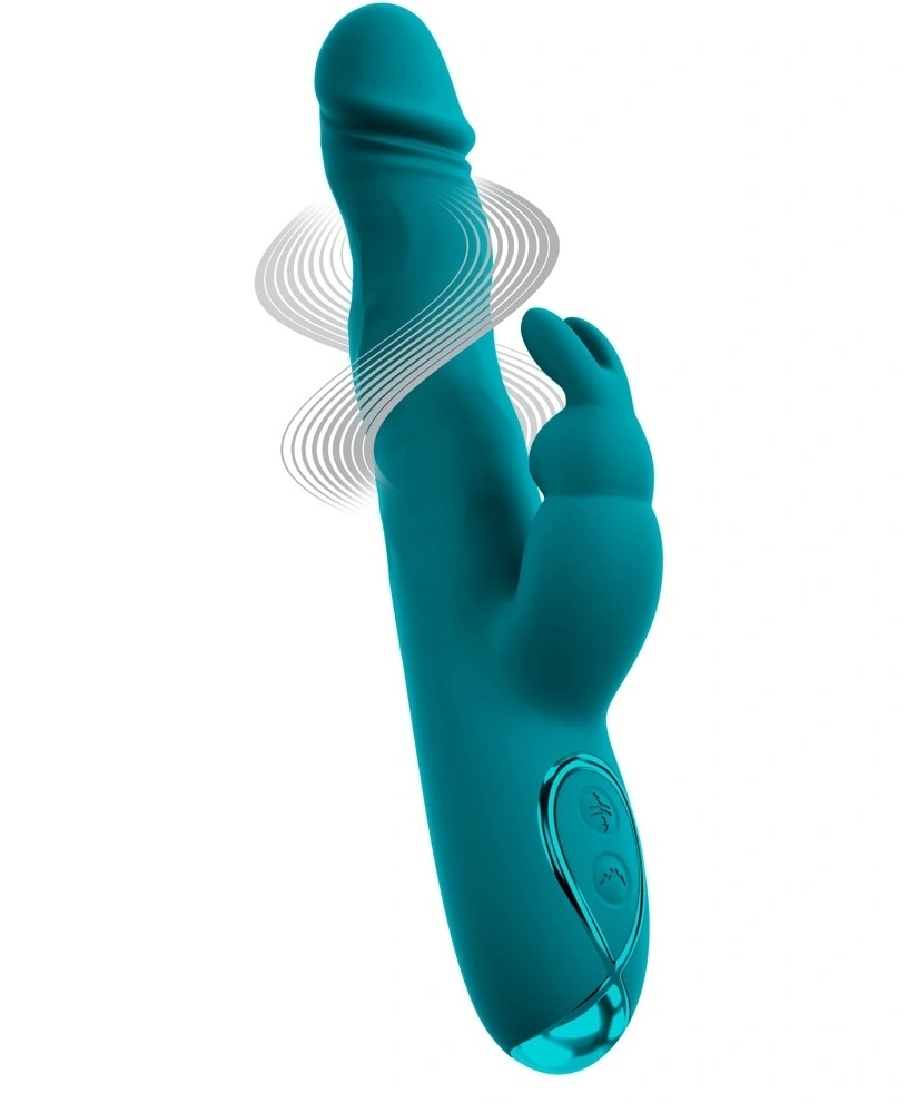 Vibrator Rabbit Wiggling, 3 Motoare, Silicon, USB, Verde, 22.5 cm, Nr. 6, Erotic24.ro