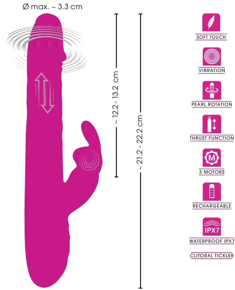 Vibrator Rabbit cu Rotatii si Impingere, Silicon, USB, Fucsia, 22.2 cm, #11, Erotic24.ro