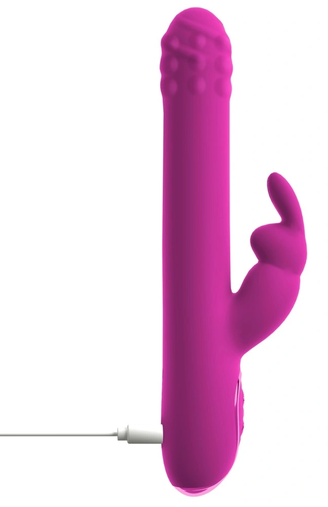 Vibrator Rabbit cu Rotatii si Impingere, Silicon, USB, Fucsia, 22.2 cm, #10, Erotic24.ro