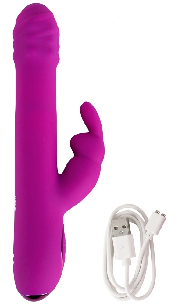 Vibrator Rabbit cu Rotatii si Impingere, Silicon, USB, Fucsia, 22.2 cm, #9, Erotic24.ro