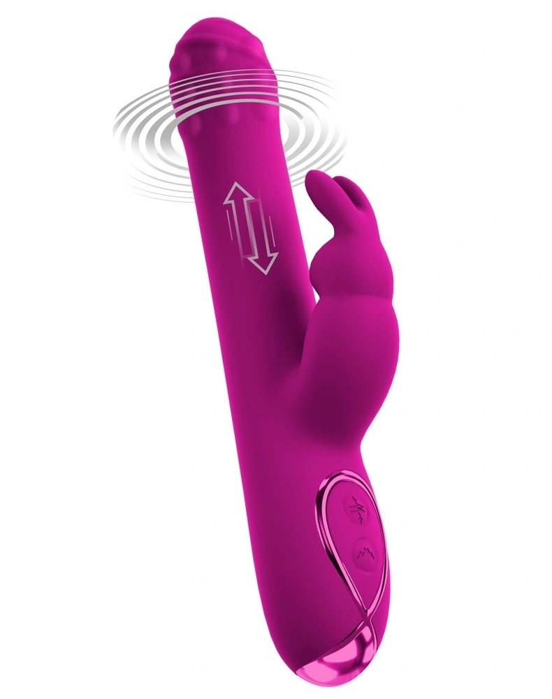 Vibrator Rabbit cu Rotatii si Impingere, Silicon, USB, Fucsia, 22.2 cm, #5, Erotic24.ro