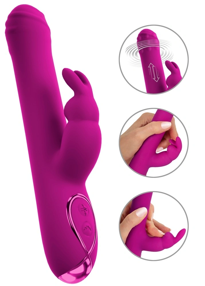 Vibrator Rabbit cu Rotatii si Impingere, Silicon, USB, Fucsia, 22.2 cm, #1, Erotic24.ro