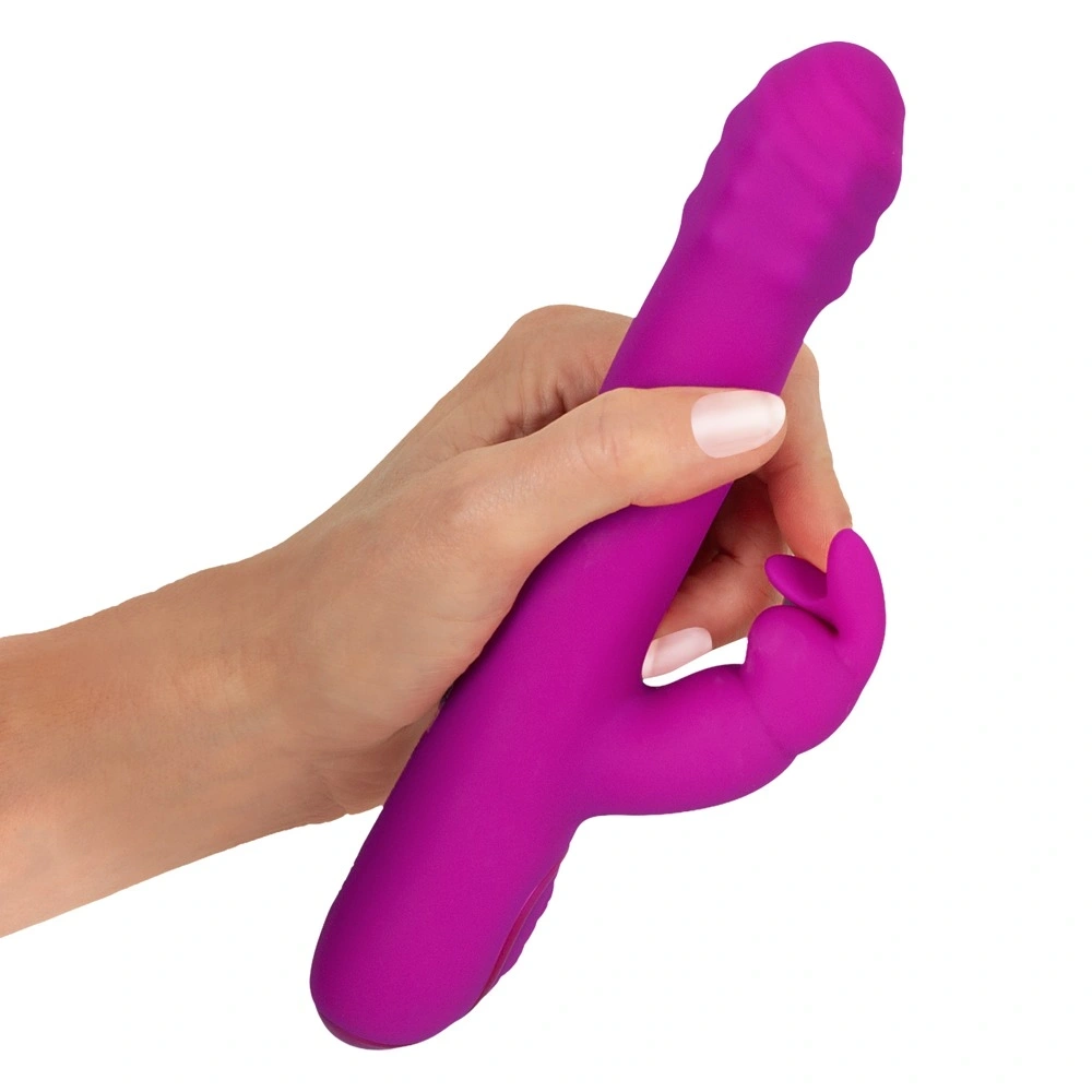 Vibrator Rabbit cu Rotatii si Impingere, Silicon, USB, Fucsia, 22.2 cm, #7, Erotic24.ro
