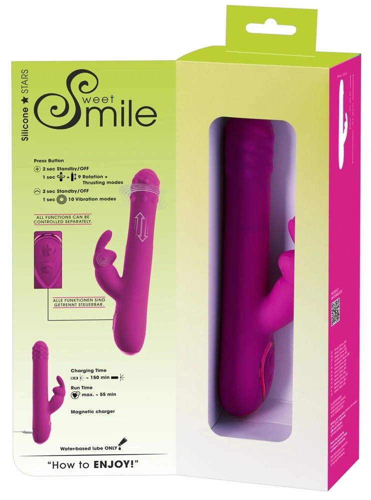 Vibrator Rabbit cu Rotatii si Impingere, Silicon, USB, Fucsia, 22.2 cm, #12, Erotic24.ro