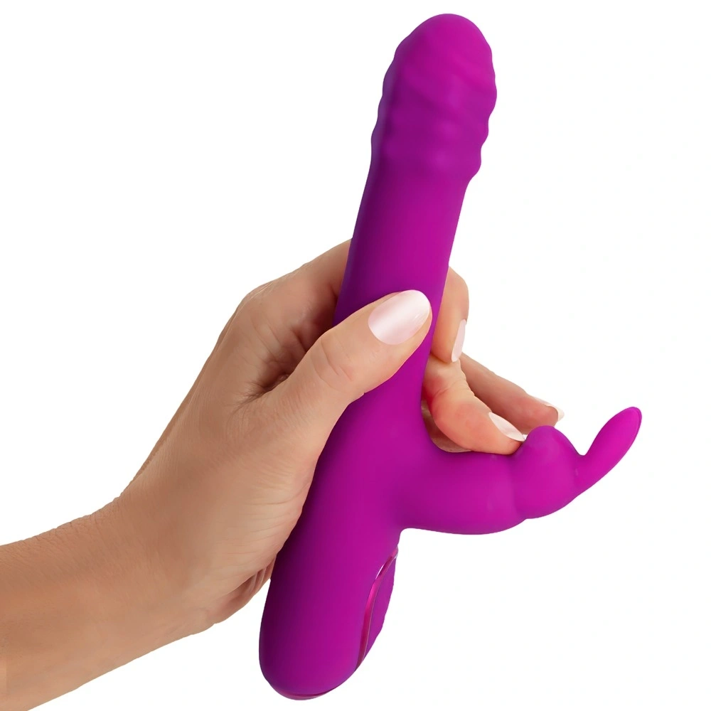 Vibrator Rabbit cu Rotatii si Impingere, Silicon, USB, Fucsia, 22.2 cm, #8, Erotic24.ro