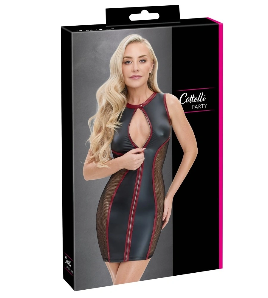 Rochie Mini din Plasa si Material Wetlook, Negru, M, #8, Erotic24.ro