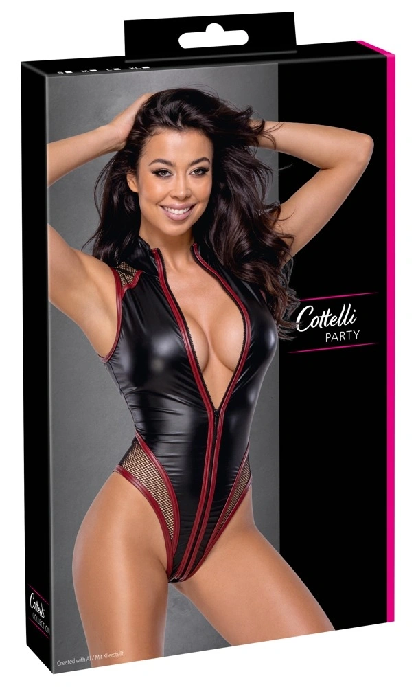 Body Sexy cu Fermoar si Material Wetlook, Negru, S, #8, Erotic24.ro