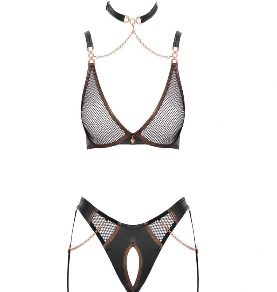 Set Lenjerie 2 Piese din Plasa si Wetlook, Negru, S, #4, Erotic24.ro