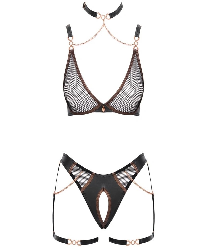 Set Lenjerie 2 Piese din Plasa si Wetlook, Negru, M, #5, Erotic24.ro