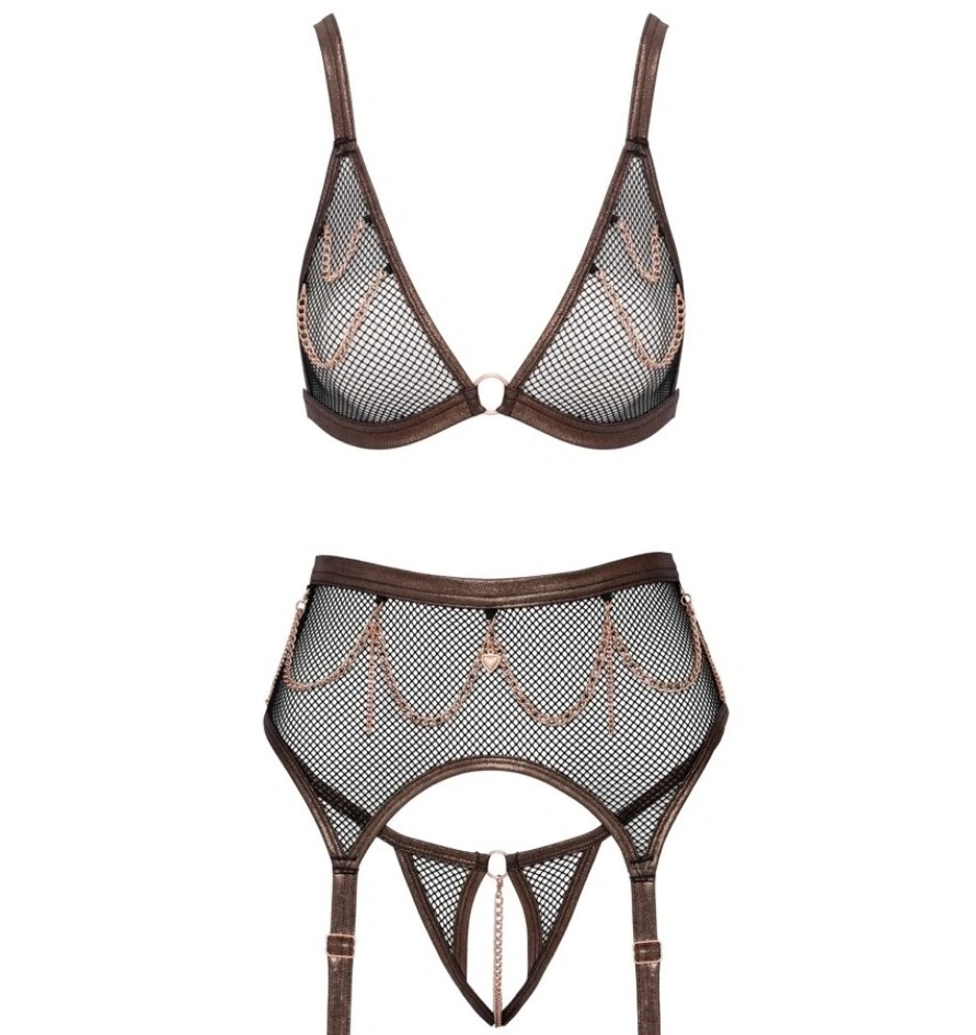 Set Lenjerie 3 Piese din Plasa cu Lanturi, Negru, S, #4, Erotic24.ro