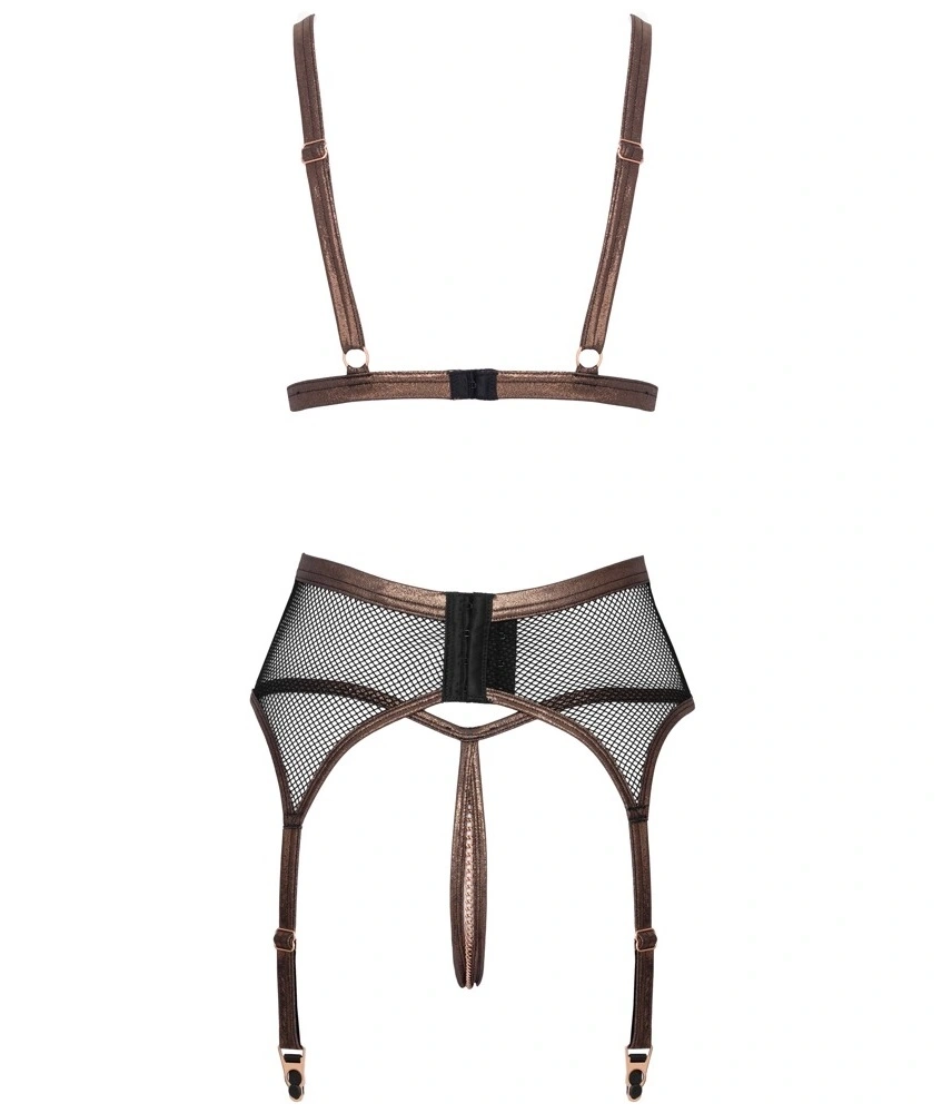 Set Lenjerie 3 Piese din Plasa cu Lanturi, Negru, M, Nr. 5, Erotic24.ro