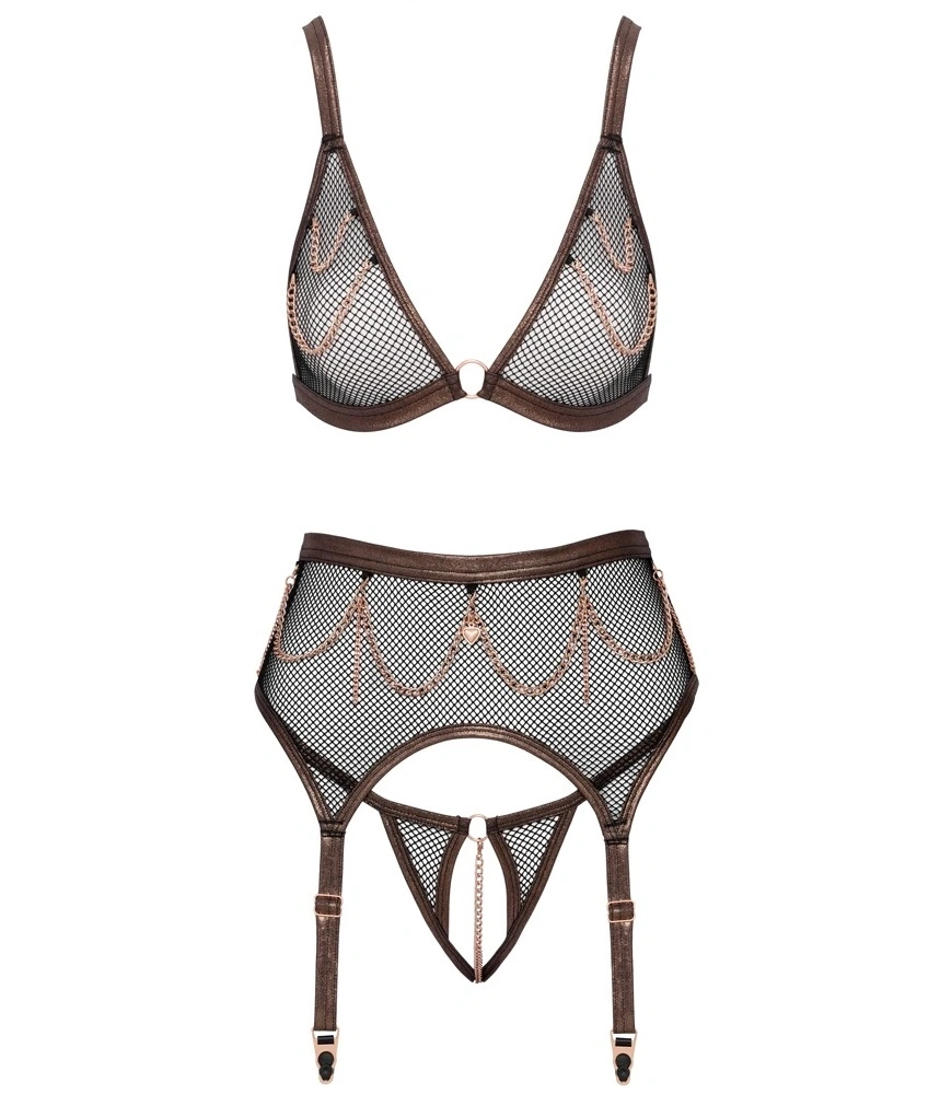 Set Lenjerie 3 Piese din Plasa cu Lanturi, Negru, M, Nr. 4, Erotic24.ro
