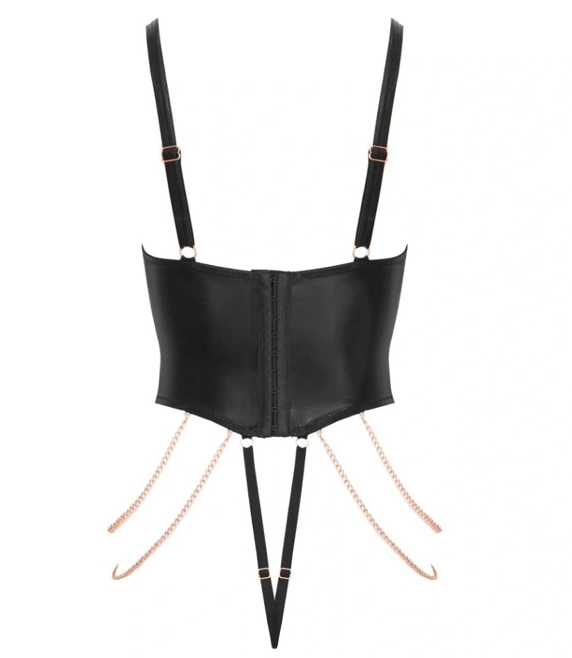Body Wetlook Crotchless cu Lanturi, Negru, S, #5, Erotic24.ro