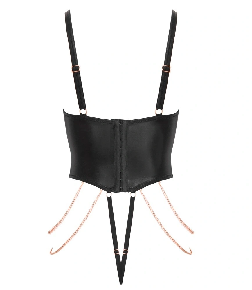 Body Wetlook Crotchless cu Lanturi, Negru, M, #7, Erotic24.ro