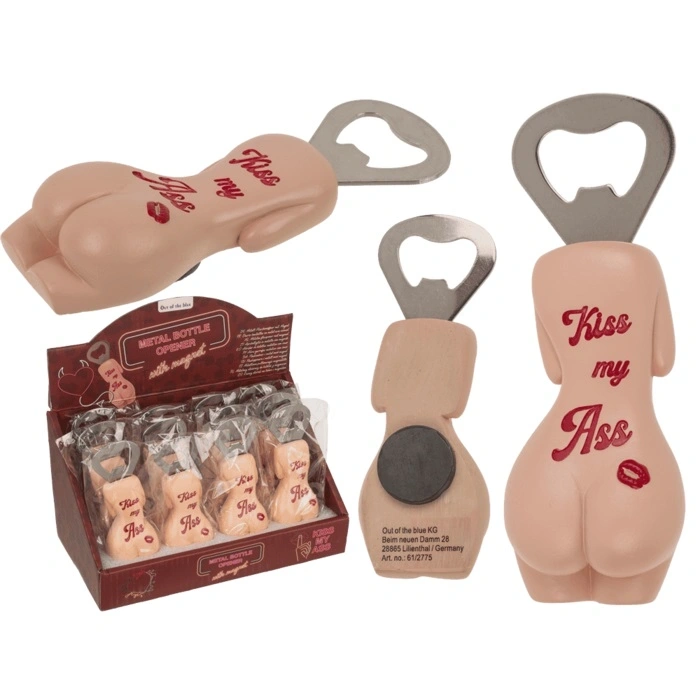 Deschizator Metalic de Sticle cu Magnet, Kiss my ASS, 11 cm, #2, Erotic24.ro