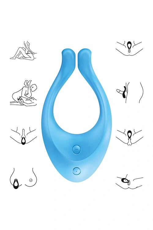 Vibrator Cuplu Multifun1, 100 Combinatii Vibratii , Silicon, USB, Albastru, Nr. 5, Erotic24.ro