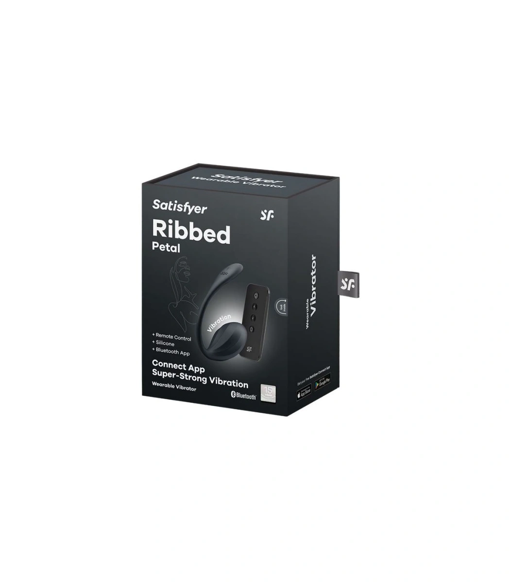 Ou Vibrator Ribbed Petal Satisfyer Free App, Telecomanda Wireless, Silicon, Negru, 23 cm, Nr. 5, Erotic24.ro