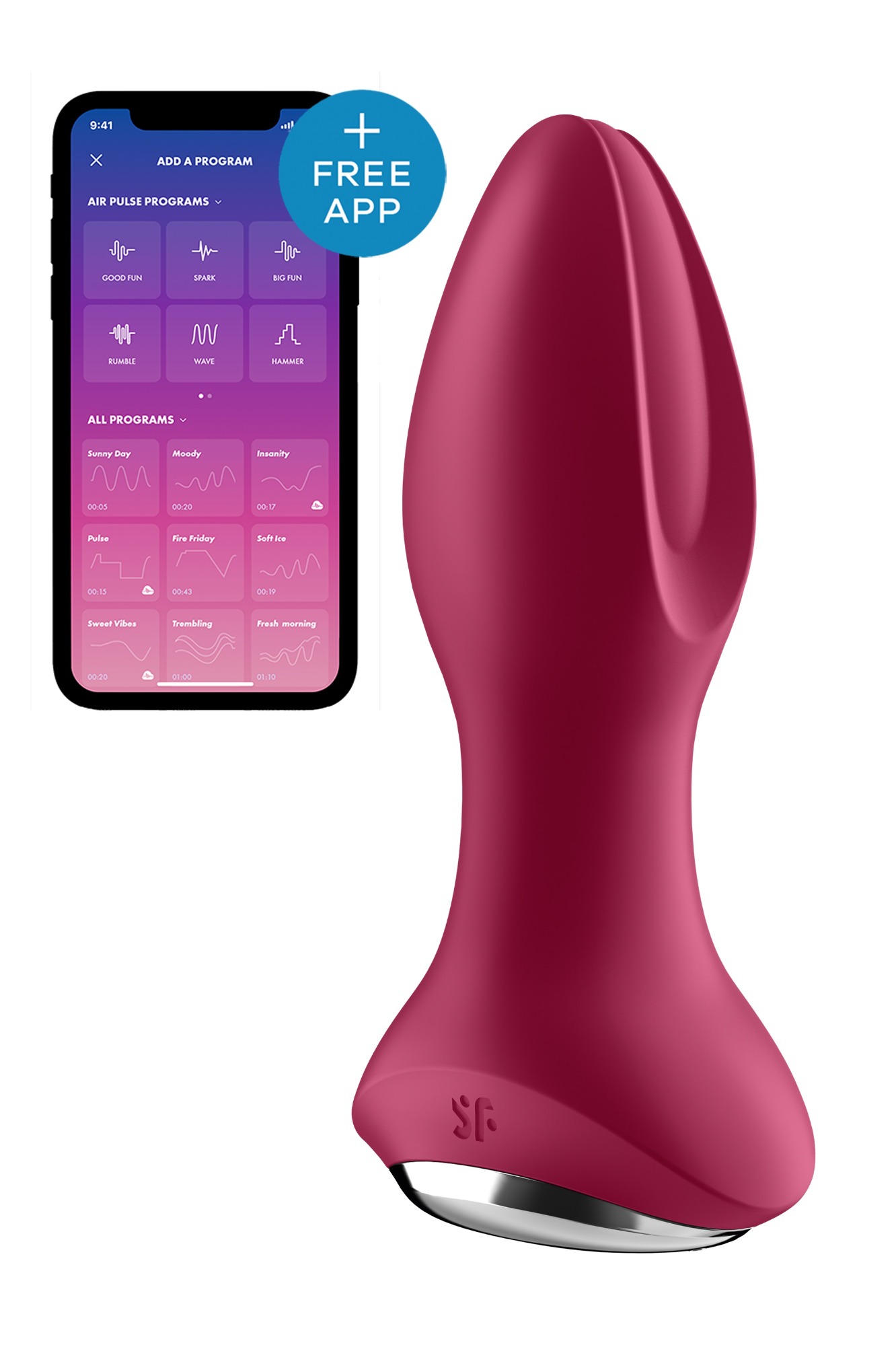 Vibrator Anal Rotator Plug 2+, Bluetooth Control, Free App, Silicon, USB, Rosu, 13 cm, Nr. 2, Erotic24.ro
