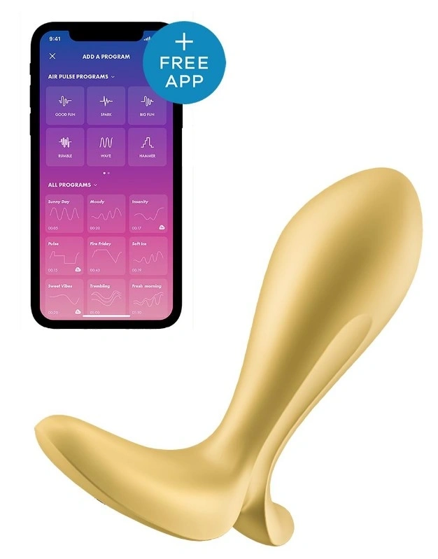 Dop Anal cu Vibratii Intensity Plug, Free App, Control Bluetooth, Silicon, USB, Galben, 11.3 cm